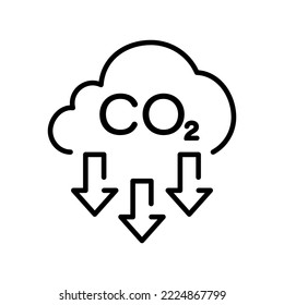 Icono de la línea de contaminación de la atmósfera. Reducción de CO2 de efecto invernadero con pictograma lineal de emisiones en la nube. Contaminación por dióxido de carbono en el icono de contorno de aire. Stroke editable. Ilustración de vectores aislados.