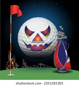 The atmosphere of the golf course in the city at night With blight spotlights.