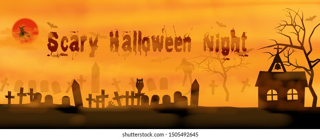 Atmosphere of Halloween scary day with Halloween orange color tone and space for texts. Card and poster of Halloween day in vector design.