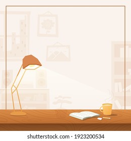 Atmosphere of learning and Working in a room or apartment, blank banner text box frame, illustration vector