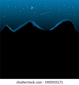 La atmósfera nocturna en la montaña está llena de estrellas, simple ilustración vectorial. Para fondo, fondo de pantalla, afiche, etc.