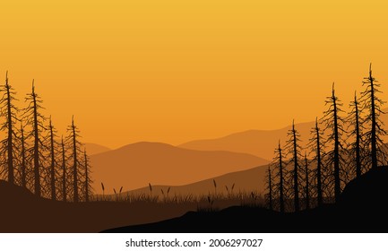 The atmosphere of a quiet afternoon in the countryside by enjoying the beautiful natural scenery at sunset. Vector illustration of a city 