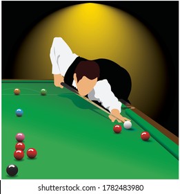 The atmosphere of the snooker competition. The black background consists of spotlights. Vector snooker sport game