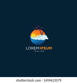 atmosphere of sunset accompanied by waves sea logo design