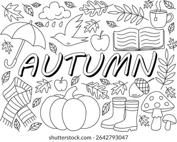 Atmospheric autumn doodle featuring detailed seasonal elements. 