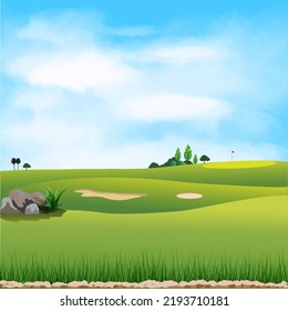 Atmospheric and beautiful golf course scenery vector illustration.