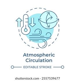 Atmospheric circulation soft blue concept icon. Air movement distributing thermal energy. Natural phenomena. Round shape line illustration. Abstract idea. Graphic design. Easy to use in article