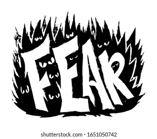 Atmospheric inscription of the word "fear". Fear for printing on fabric.
