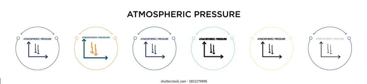 Icono de presión atmosférica en el estilo relleno, delgado, contorno y trazo. Ilustración vectorial de dos diseños de iconos vectores de presión atmosférica de color y negro se pueden utilizar para móviles, ui, web