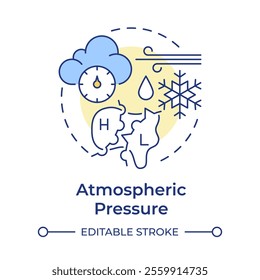 Atmospheric pressure multi color concept icon. Predicting weather changes by air weight. Natural phenomena. Round shape line illustration. Abstract idea. Graphic design. Easy to use in presentation