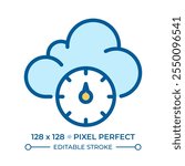 Atmospheric pressure RGB color icon. Cloud with barometer gauge. Weather forecast. Changes in air pressure. Meteorology. Isolated vector illustration. Simple filled line drawing. Editable stroke