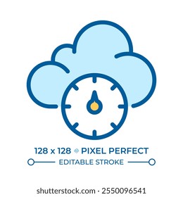 Atmospheric pressure RGB color icon. Cloud with barometer gauge. Weather forecast. Changes in air pressure. Meteorology. Isolated vector illustration. Simple filled line drawing. Editable stroke