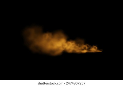 Atmospheric vector illustration of ground smoke, depicted in a mystical swirl of amber and dark hues, simulating a slow-burning fire's gentle drift.