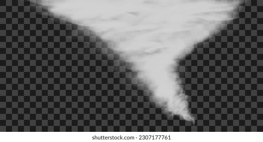 Atmosphärischer Wirbelwind eines Tornados. Windcyclon, verdrehter Wirbelsturm. Gefährliche Naturkatastrophe. Vektorgrafik einzeln auf transparentem Hintergrund. 