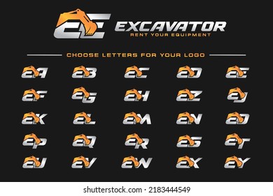 Ato Z logo excavating for construction company. Heavy equipment template vector illustration for your brand.