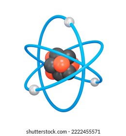 Atom 3d Icon. The Structure Of The Atom. Neutron. Proton. Electron. Isolated Object On Transparent Background