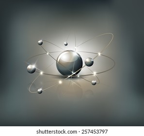 Atom abstract grey background, beautiful bright colors