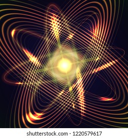 Atom abstract vector. Energy illustration. Electron icon vector on black background.