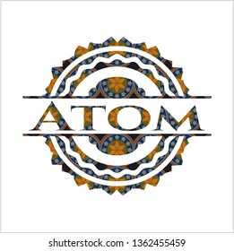 Atom arabic style badge. Arabesque decoration.