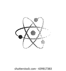 atom - black vector icon;  halftone illustration