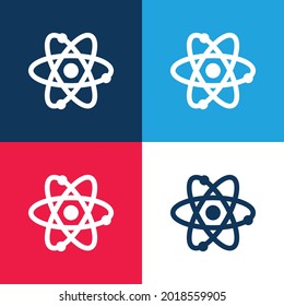 Conjunto de iconos mínimo de cuatro colores azul y rojo de átomos