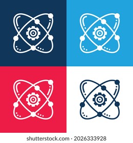 Conjunto de iconos mínimo de cuatro colores azul y rojo de átomos