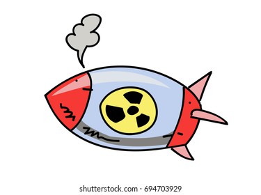 Atom bomb cartoon hand drawn image. Original colorful artwork, comic childish style drawing.