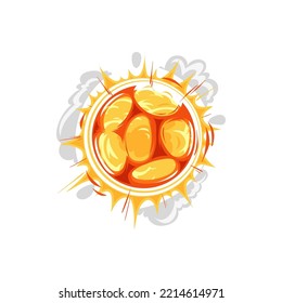 Atom Bomb Explosion, Exploding Effect With Smoke Cloud Isolated Fire Ball. Vector Exploding Dynamite, Radiation And Smog, Nuclear Bomb Boom Bang. Cartoon Blast And Burst, Atomic Radioactive Glare