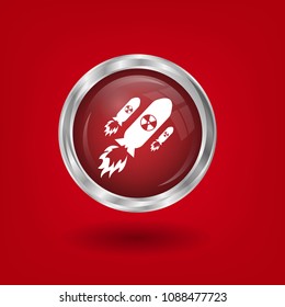 atom bomb icon with glossy button. Nuklear war symbol.Vector illustration