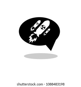 atom bomb icon and speech buble. Nuklear war symbol.Vector illustration