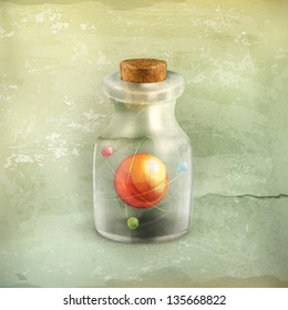 Atom in a bottle, old style vector