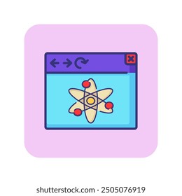 Atom in browser window line icon. Atom, orbit, nuclear. Education and science concept. Can be used for topics like physics, online studying