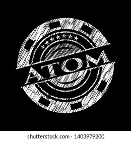 Atom chalkboard emblem on black board. Vector Illustration. Detailed.