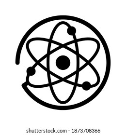 Átomo y círculo negro sobre fondo blanco, signo para diseño, ilustración vectorial