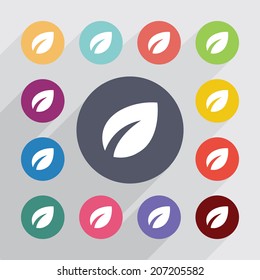 atom circle, flat icons set. Round colorful buttons. Vector