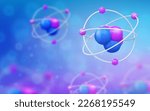 Atom close up. Realistic 3d vector with the effect low depth of field. isolated blue background