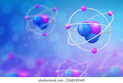 Atom close up. Realistic 3d vector with the effect low depth of field. isolated blue background - Shutterstock ID 2268195549
