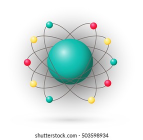 Atom, color model with electrons and nucleus