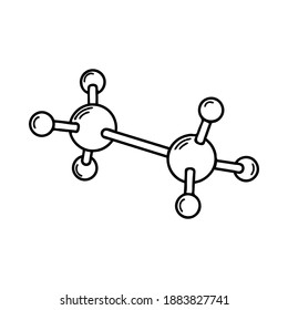 Atom, complex volumetric molecule structure. Doodle vector image. Isolated over white background.