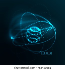 Atom concept . Abstract network connection . Globe consist of glowing partilces . Science and technology vector illustration .