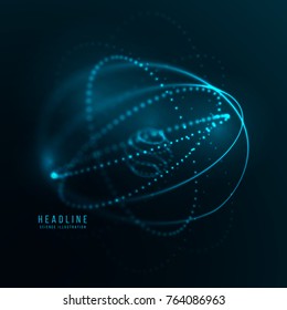 Atom concept . Abstract network connection . Globe consist of glowing partilces . Science and technology vector illustration .