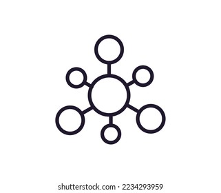 Atom concept. Single premium editable stroke pictogram perfect for logos, mobile apps, online shops and web sites. Vector symbol isolated on white background. 