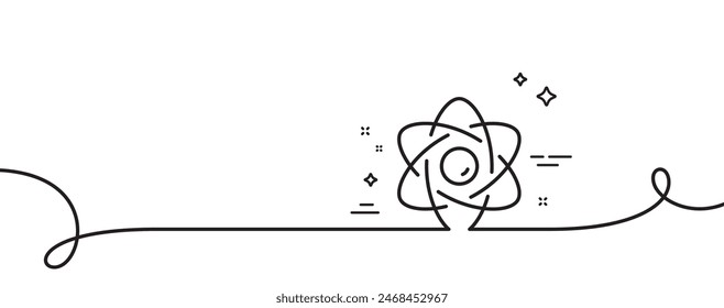 Atom core line icon. Continuous one line with curl. Nuclear power sign. Nucleus energy symbol. Atom core single outline ribbon. Loop curve pattern. Vector