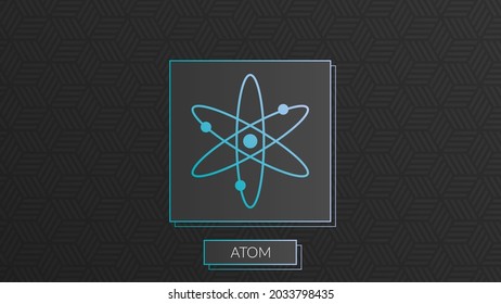 Atom cryptocurrency colorful logo isolated on dark pattern background.