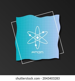 Atom cryptocurrency logo on colorful wireframe backdrop.