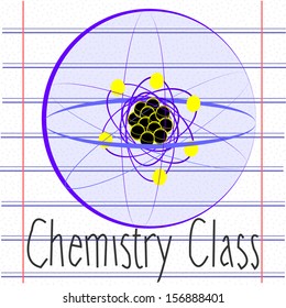 atom drawn on a sheet of notebook for chemistry or physics class