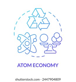 Atom economy blue gradient concept icon. Green chemistry, sustainable synthesis. Energy efficiency. Round shape line illustration. Abstract idea. Graphic design. Easy to use presentation, article