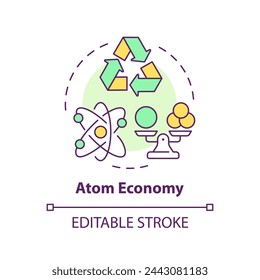 Atom economy multi color concept icon. Green chemistry, sustainable synthesis. Energy efficiency. Round shape line illustration. Abstract idea. Graphic design. Easy to use presentation, article