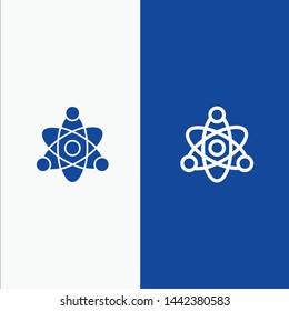 Atom, Educate, Education Line and Glyph Solid icon Blue banner Line and Glyph Solid icon Blue banner