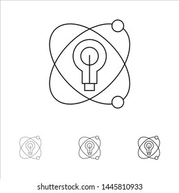 Atom, Education, Nuclear, Bulb Bold and thin black line icon set
